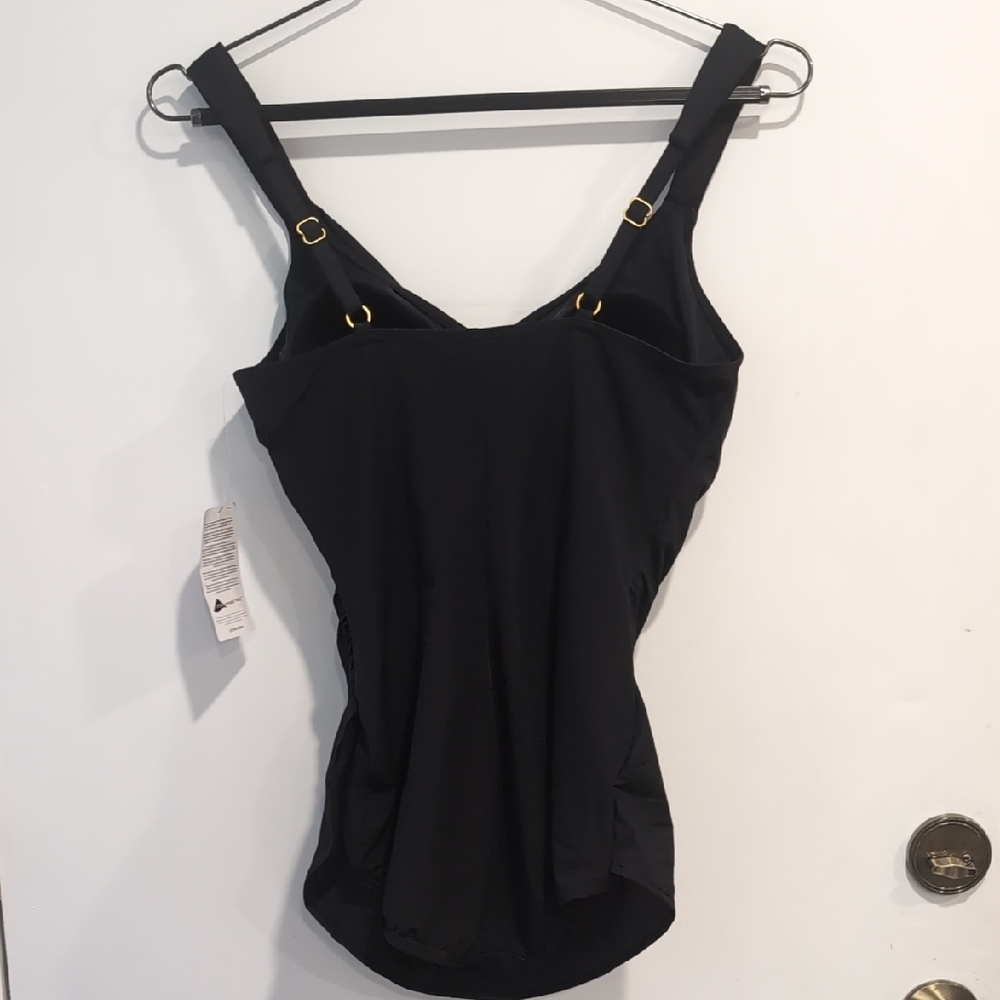 Land's End New SlenderSuit V-neck Wrap Skirted Low Leg One Piece Black Sz 10 - Picture 6 of 6